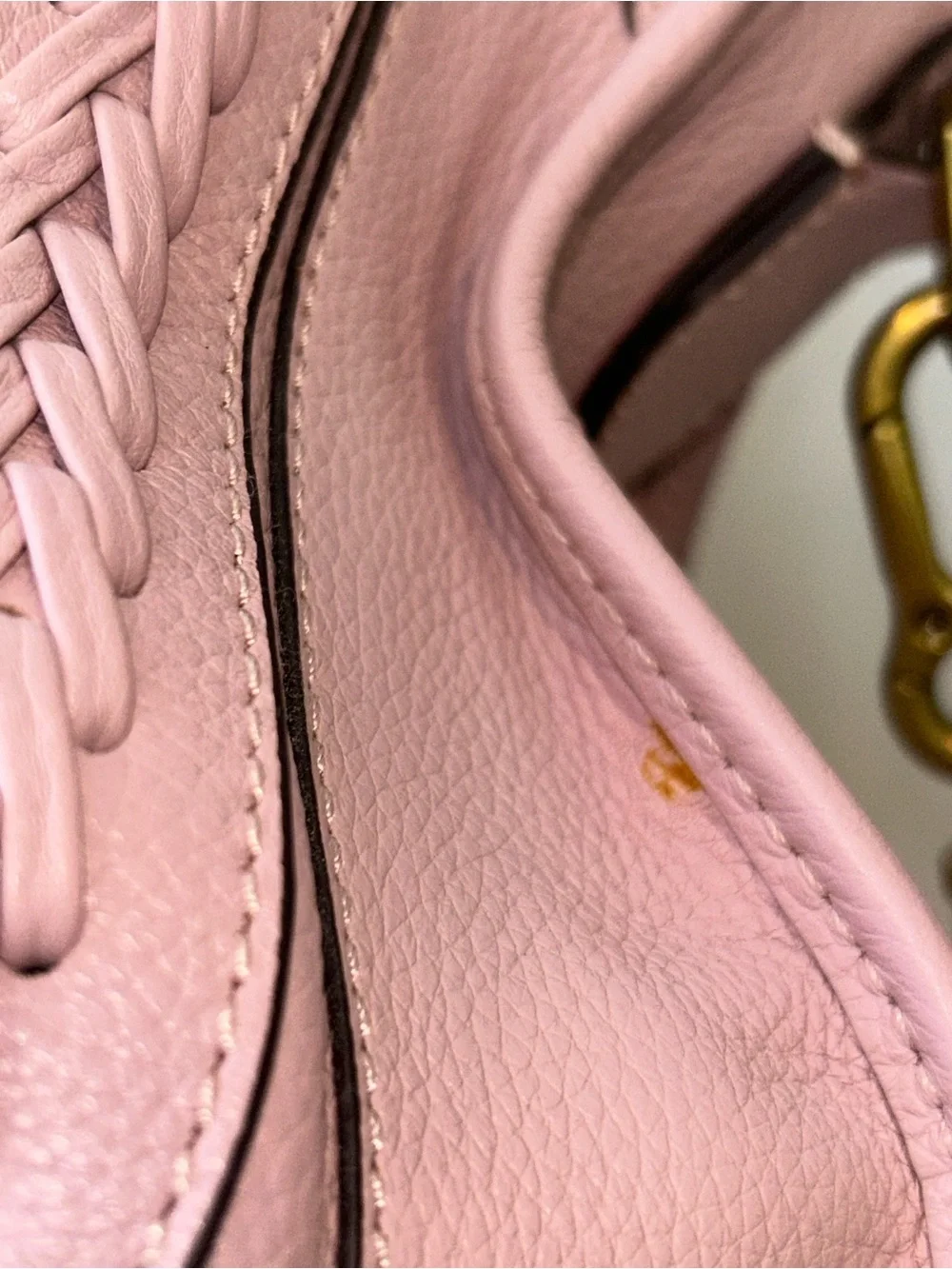 Peony Pink Pebbled Leather Shoulder Bag with Gold Accents